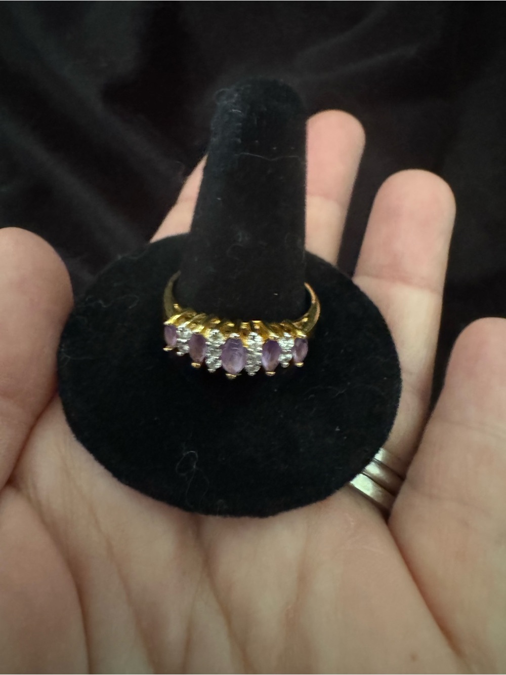 Gold plated  Ring with Purple Gemstones and Clear Accents - Women's Jewelry